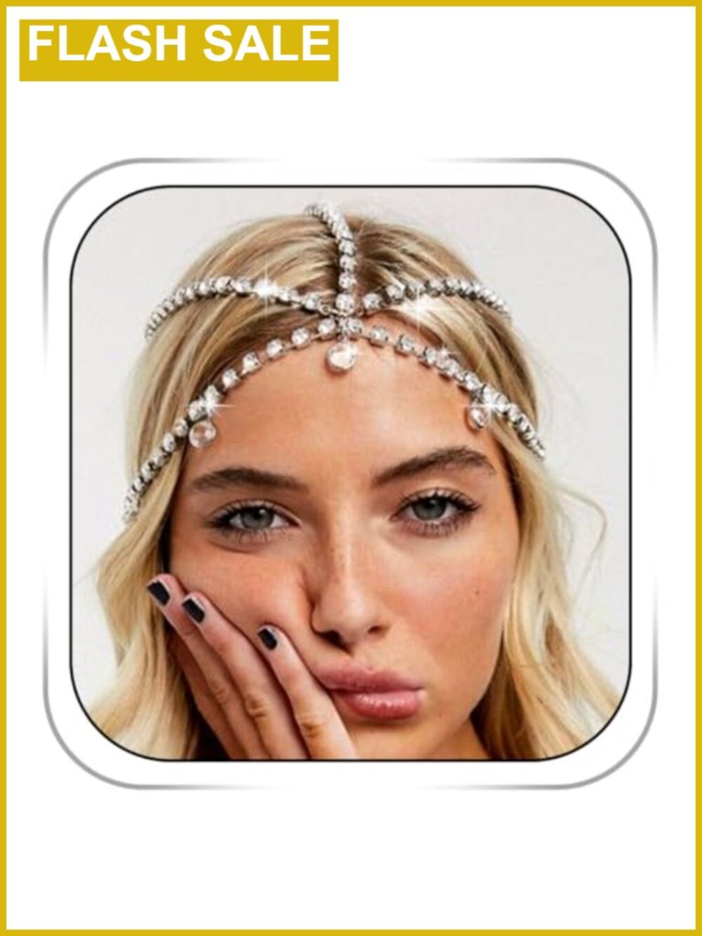 Rhinestone Head Chain Silver 1920s Headpiece Vintage Hair Jewelry Costume